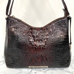 Brahmin Dark Brown Croc-Embossed Shoulder Bag